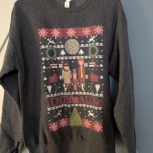 Jerzees Gray Holiday Sweater with Home Alone Design